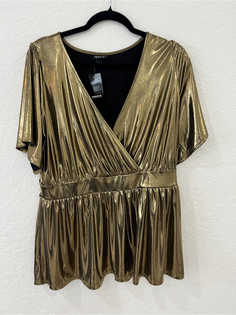 torrid Metallic Gold Wrap Peplum Top